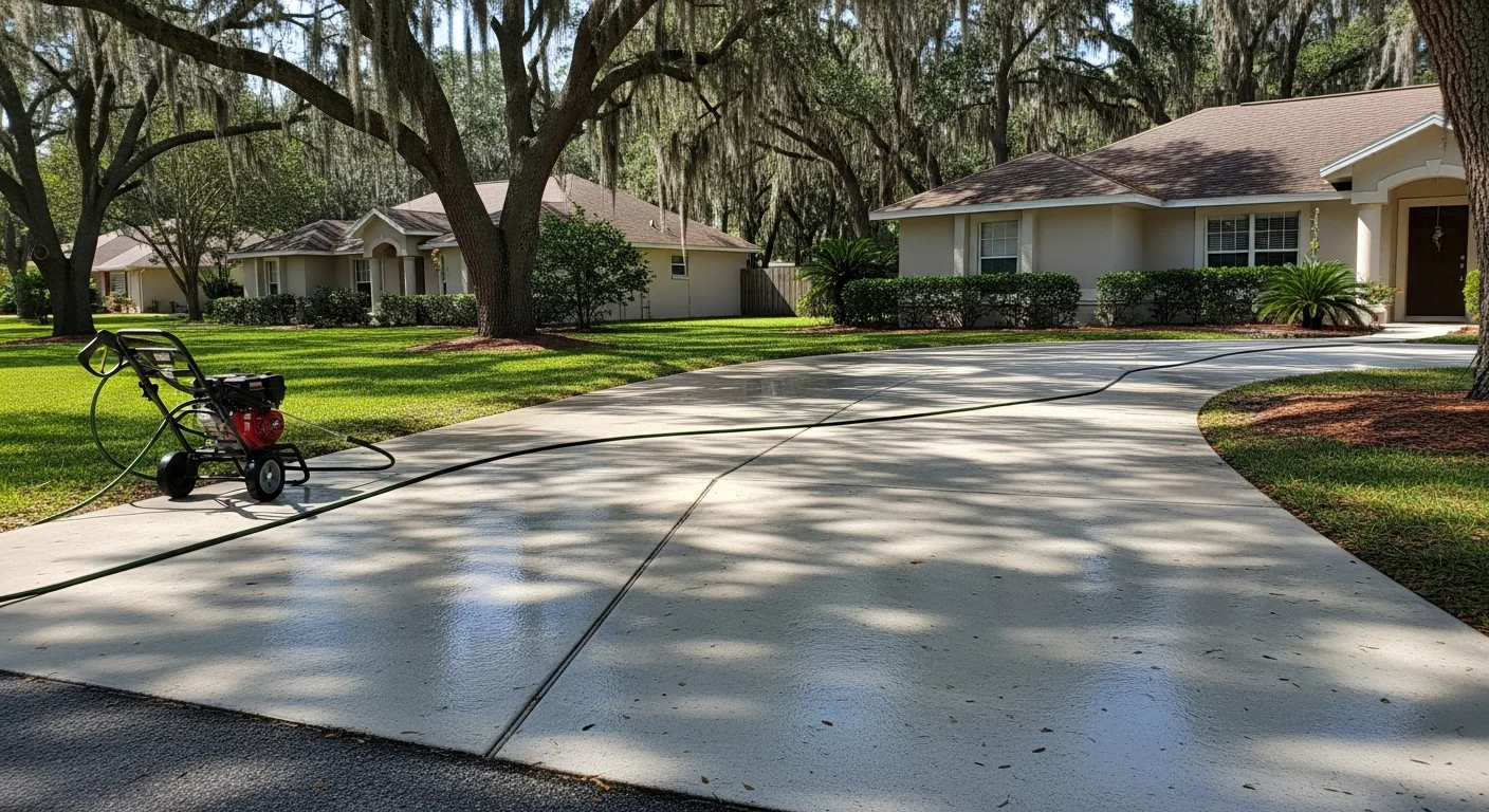 Professional pressure washing service cleaning exterior home surface